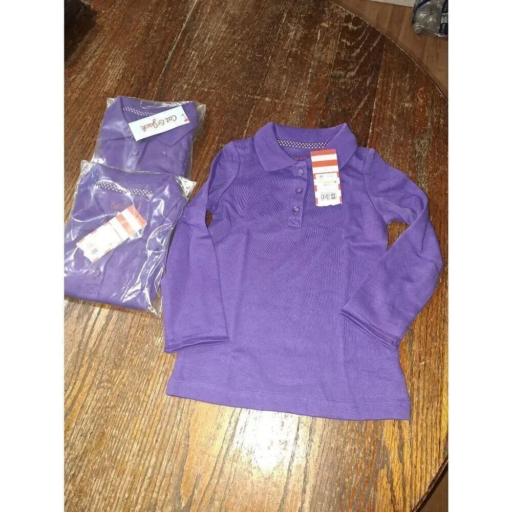 New Three 3T Cat & Jack Purple Long Sleeve 3 Button Pullover Shirt Top w Collar